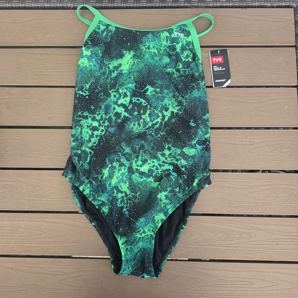 TYR Durafast Lite Women's Diploria Green Diamondfit 1 Piece Swim Sz 40 New